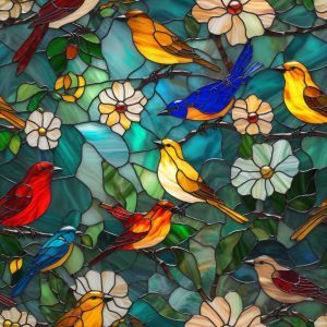 Coasters set of 6 – stained-glass-birds